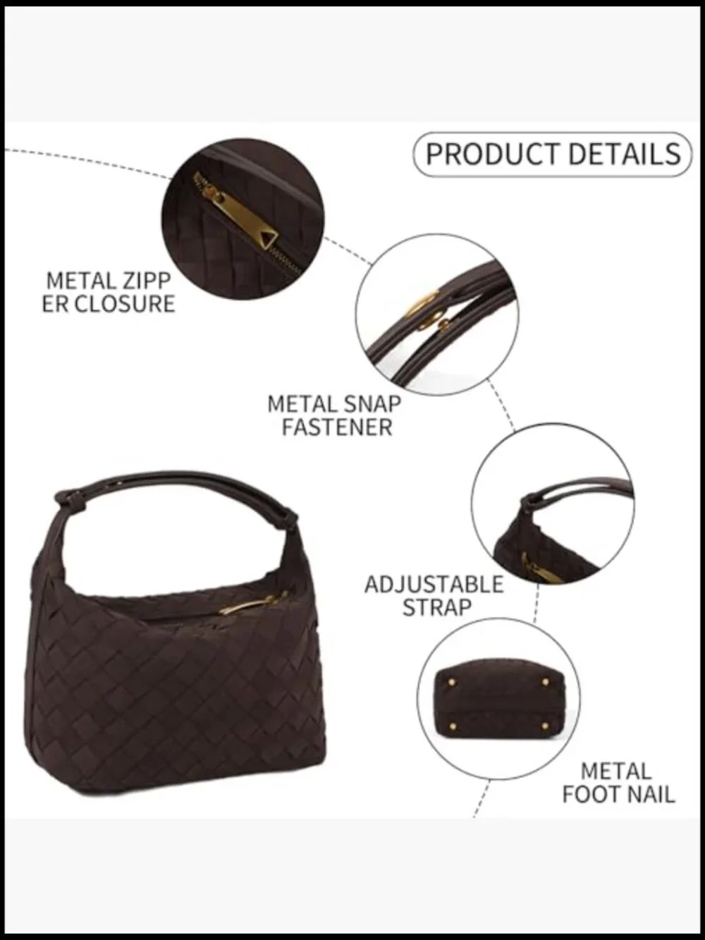 Faux Suede Woven Hobo Handbag Mini Shoulder Bag with Adjustable Strap Vintage